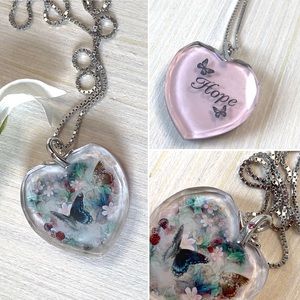 Reversible Silver Butterfly Hope Heart Necklace
